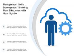 Management skills development showing man silhouettes with gear symbol