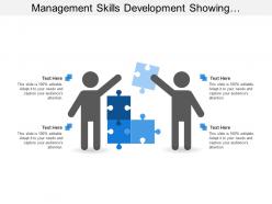 Management skills development showing men silhouettes with puzzle pieces