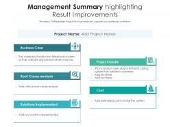 Management summary highlighting result improvements