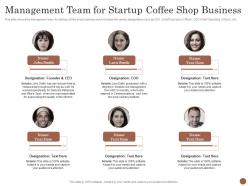 Management Team For Startup Coffee Shop Business Business Plan For Opening A Cafe Ppt Layouts
