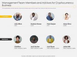 Management team members and advisors for cryptocurrency business