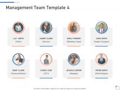 Management team template 4 investor pitch deck for startup fundraising ppt icon slide