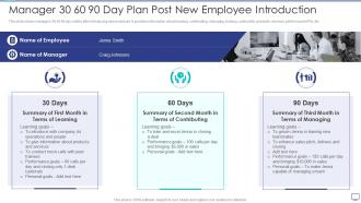 Manager 30 60 90 Day Plan Post New Employee Introduction