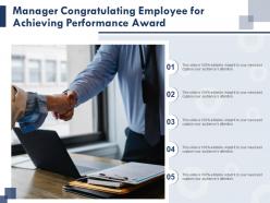 Manager congratulating employee for achieving performance award infographic template