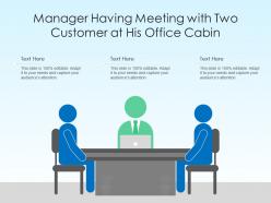 Manager having meeting with two customer at his office cabin