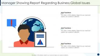 Manager showing report regarding business global issues