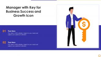 Manager with key for business success and growth icon