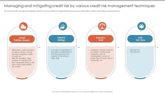 Managing And Mitigating Credit Risk By Various Credit Risk Management Techniques