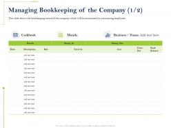 Managing bookkeeping of the company outsourcing ppt powerpoint presentation icon