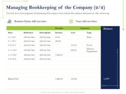 Managing bookkeeping of the company reference ppt powerpoint presentation ideas
