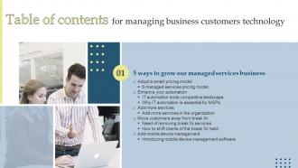 Managing Business Customers Technology Table Of Contents