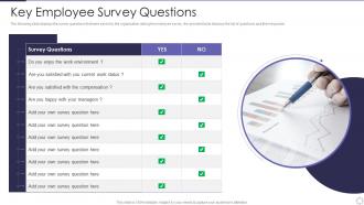 Managing Employee Turnover Key Employee Survey Questions Ppt Infographics Deck