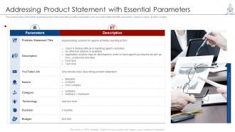 Managing product launch addressing product statement with essential parameters