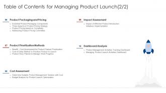 Managing product launch table of contents for managing product launch