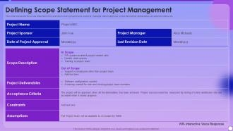 Managing Project Lifecyle Process Defining Scope Statement For Project Management