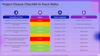Managing Project Lifecyle Process Project Closure Checklist To Track Status