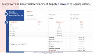 Manpower And Construction Equipment Supply E Invoice By Agency Channel