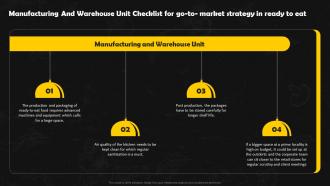 Manufacturing And Warehouse Unit Checklist For Go Frozen Foods Detailed Industry Report Part 1