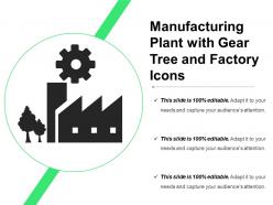 Manufacturing plant with gear tree and factory icons