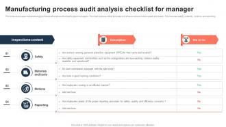 Manufacturing Process Audit Analysis Checklist For Manager