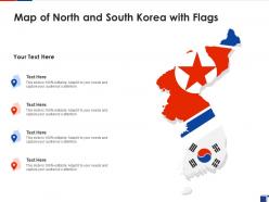 Map of north and south korea with flags
