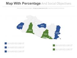Map with percentage and social objectives powerpoint slides