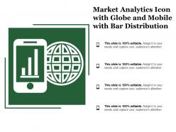 Market analytics icon with globe and mobile with bar distribution