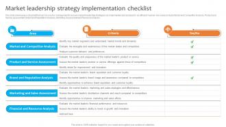 Market Leadership Strategy Implementation Checklist Dominating The Competition Strategy SS V