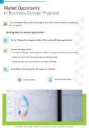 Market Opportunity In Business Concept Proposal One Pager Sample Example Document