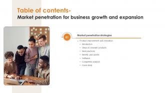 Market Penetration For Business Growth And Expansion Table Of Contents Strategy SS V