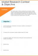 Market Research Context And Objective One Pager Sample Example Document