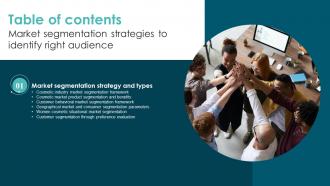 Market Segmentation Strategies To Identify Right Audience Table Of Contents MKT SS V