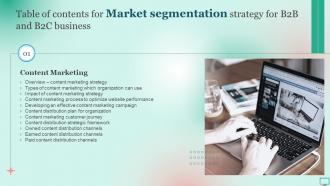 Market Segmentation Strategy For B2B And B2C Business For Table Of Contents Ppt Diagram Lists