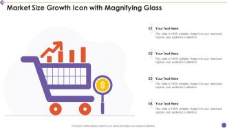 Market size growth icon with magnifying glass