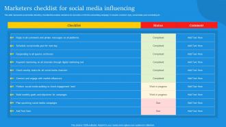 Marketers Checklist For Social Media Influencing Digital Marketing Campaign For Brand Awareness