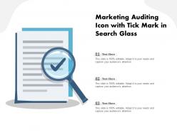 Marketing auditing icon with tick mark in search glass