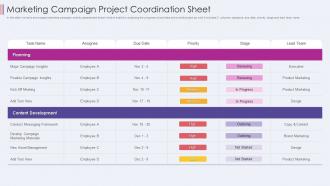 Marketing campaign project coordination sheet