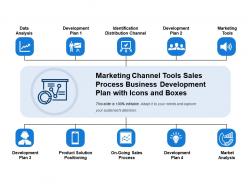 Marketing channel tools sales process business development plan with icons and boxes