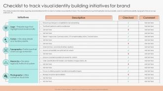 Marketing Guide To Manage Brand Checklist To Track Visual Identity Building Initiatives For Brand