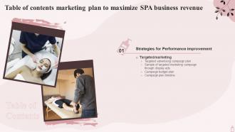 Marketing Plan To Maximize SPA Business Revenue Table Of Contents Strategy SS V