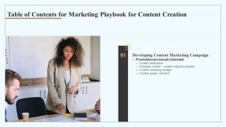 Marketing Playbook For Content Creation For Table Of Contents