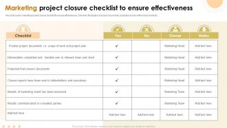 Marketing Project Closure Checklist To Ensure Effectiveness