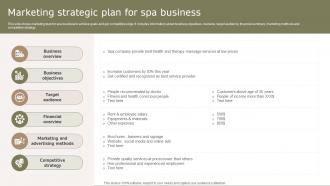 Marketing Strategic Plan For Spa Business