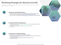 Marketing strategies for business growth investment pitch raise funds financial market ppt gallery