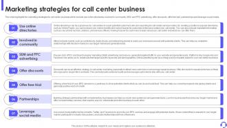 Marketing Strategies For Call Center Business Outbound Call Center Business Plan BP SS