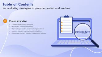 Marketing Strategies To Promote Product And Services For Table Of Contents