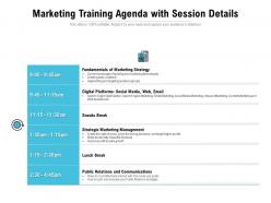 Marketing training agenda with session details