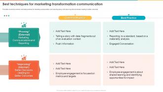 Marketing Transformation Toolkit Best Techniques For Marketing Transformation Communication