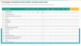 Marketing Transformation Toolkit Campaign Marketing Transformation Sample Project Plan