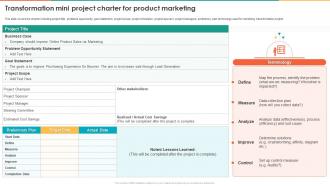 Marketing Transformation Toolkit Transformation Mini Project Charter For Product Marketing